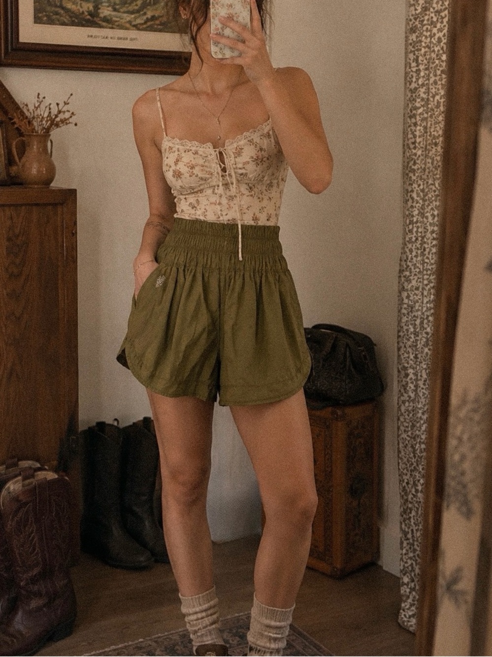 Free People Movement Hot Shot High Rise Running Shorts Olive Green XS